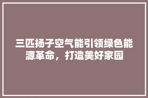 三匹扬子空气能引领绿色能源革命，打造美好家园 水电维修