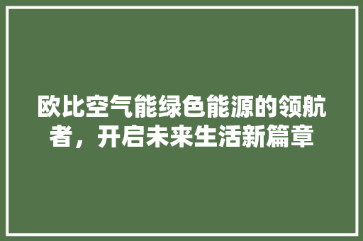 欧比空气能绿色能源的领航者，开启未来生活新篇章 洁具维修