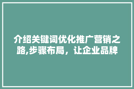 介绍关键词优化推广营销之路,步骤布局，让企业品牌焕发光彩 局部翻新