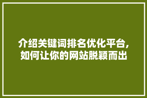 介绍关键词排名优化平台,如何让你的网站脱颖而出 龙头管件