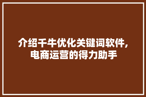 介绍千牛优化关键词软件,电商运营的得力助手 龙头管件
