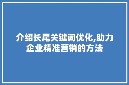 介绍长尾关键词优化,助力企业精准营销的方法 热水器