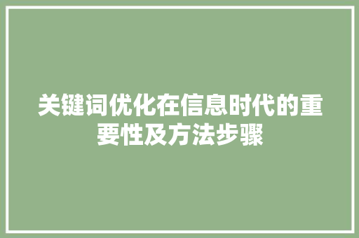 关键词优化在信息时代的重要性及方法步骤 清洁保养