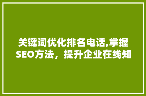 关键词优化排名电话,掌握SEO方法，提升企业在线知名度 龙头管件