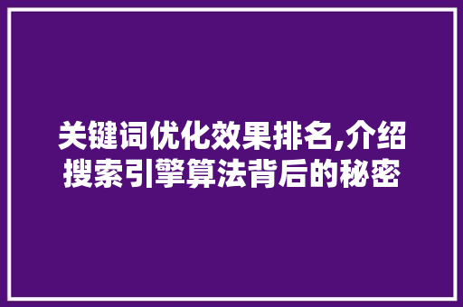 关键词优化效果排名,介绍搜索引擎算法背后的秘密 洗衣机