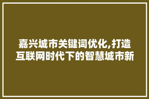 嘉兴城市关键词优化,打造互联网时代下的智慧城市新名片 旧房改造