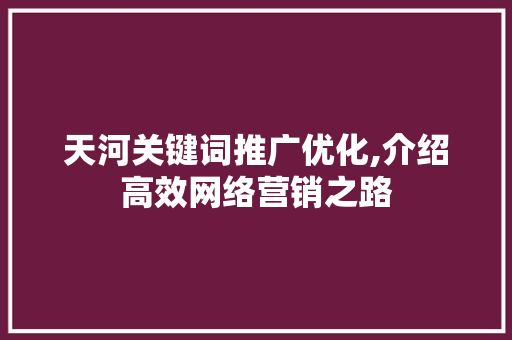 天河关键词推广优化,介绍高效网络营销之路 水电维修