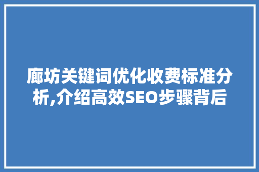 廊坊关键词优化收费标准分析,介绍高效SEO步骤背后的经济成本 翻新改色
