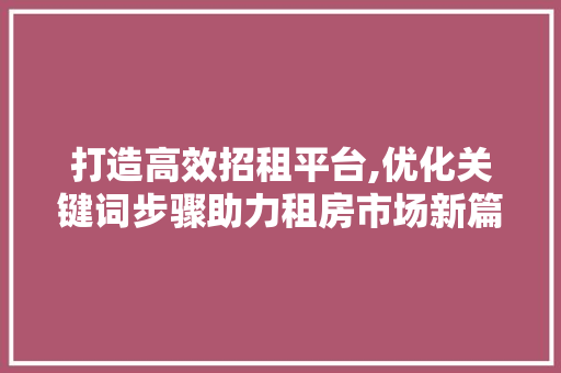 打造高效招租平台,优化关键词步骤助力租房市场新篇章 清洁保养