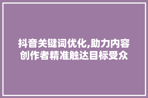抖音关键词优化,助力内容创作者精准触达目标受众 旧房改造