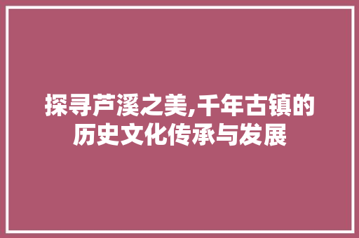 探寻芦溪之美,千年古镇的历史文化传承与发展 龙头管件