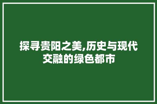 探寻贵阳之美,历史与现代交融的绿色都市 家电维护