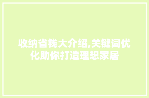 收纳省钱大介绍,关键词优化助你打造理想家居 局部翻新