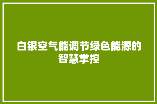 白银空气能调节绿色能源的智慧掌控 翻新改色