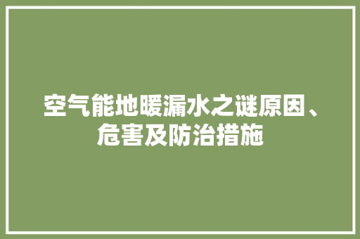 空气能地暖漏水之谜原因、危害及防治措施 局部翻新