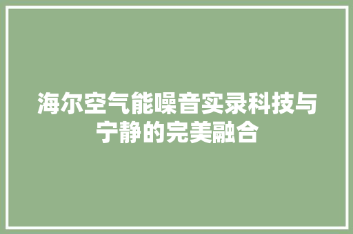 海尔空气能噪音实录科技与宁静的完美融合 冰箱