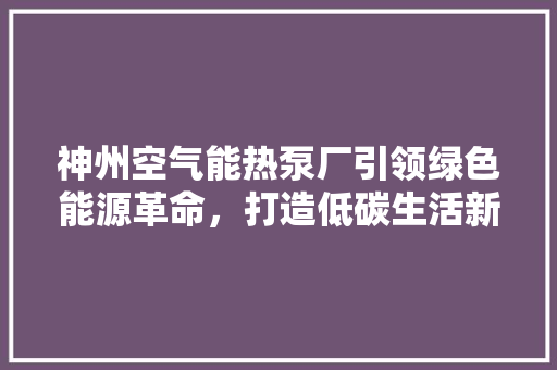 神州空气能热泵厂引领绿色能源革命，打造低碳生活新风尚 水电维修
