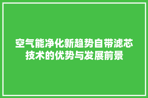 空气能净化新趋势自带滤芯技术的优势与发展前景 局部翻新