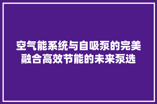 空气能系统与自吸泵的完美融合高效节能的未来泵选 清洁保养