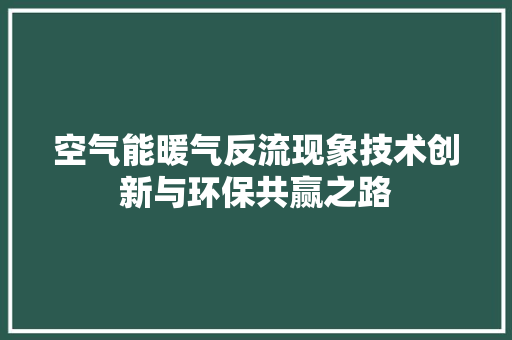 空气能暖气反流现象技术创新与环保共赢之路 水电维修