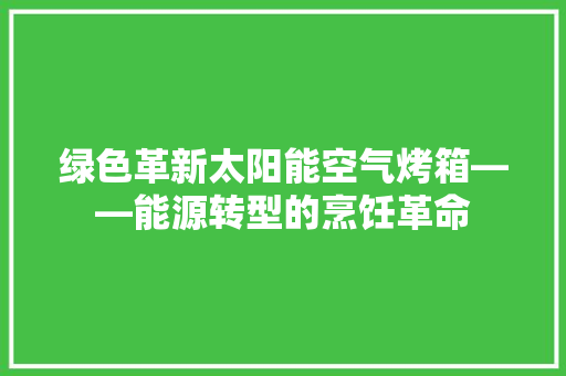 绿色革新太阳能空气烤箱——能源转型的烹饪革命 龙头管件