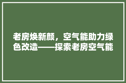老房焕新颜，空气能助力绿色改造——探索老房空气能改装之路 水电维修