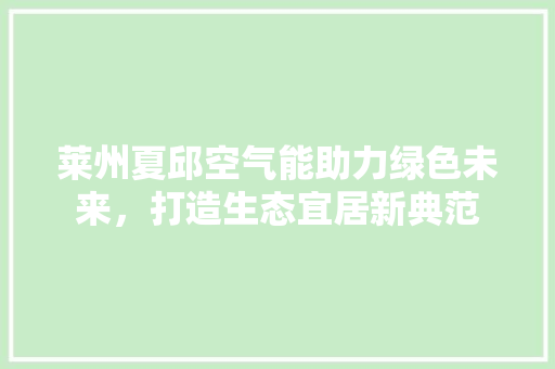 莱州夏邱空气能助力绿色未来，打造生态宜居新典范 水电维修