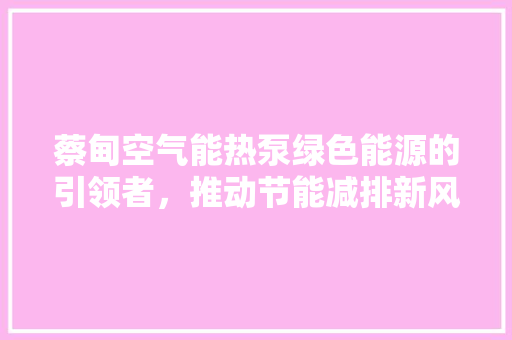 蔡甸空气能热泵绿色能源的引领者，推动节能减排新风尚 龙头管件