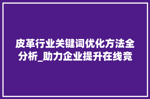 皮革行业关键词优化方法全分析_助力企业提升在线竞争力 热水器