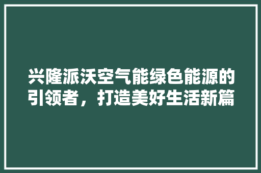 兴隆派沃空气能绿色能源的引领者，打造美好生活新篇章 水电维修