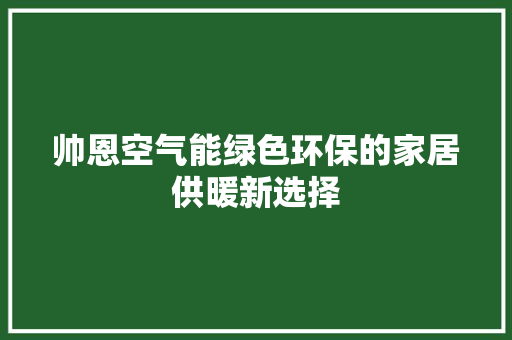 帅恩空气能绿色环保的家居供暖新选择 家电维护