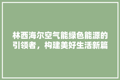 林西海尔空气能绿色能源的引领者，构建美好生活新篇章 龙头管件