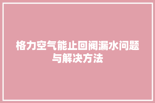 格力空气能止回阀漏水问题与解决方法 水电维修
