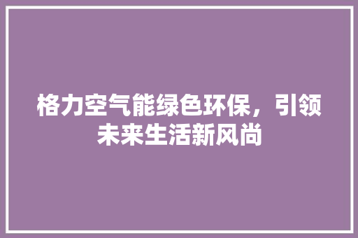 格力空气能绿色环保，引领未来生活新风尚 水电维修