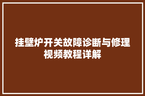 挂壁炉开关故障诊断与修理视频教程详解 旧房改造