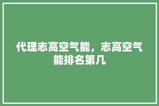 代理志高空气能，志高空气能排名第几 水电维修