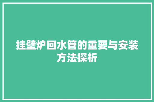 挂壁炉回水管的重要与安装方法探析 洗衣机