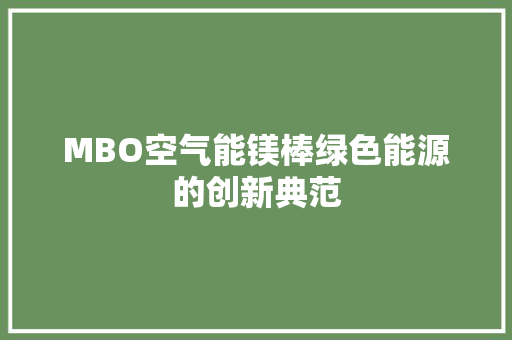 MBO空气能镁棒绿色能源的创新典范 旧房改造
