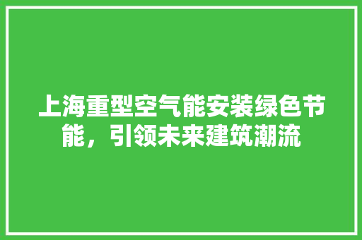 上海重型空气能安装绿色节能，引领未来建筑潮流 家居维修