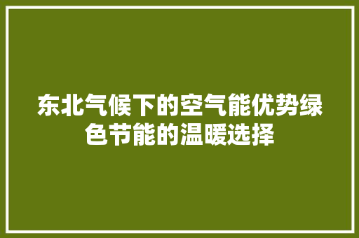 东北气候下的空气能优势绿色节能的温暖选择 旧房改造