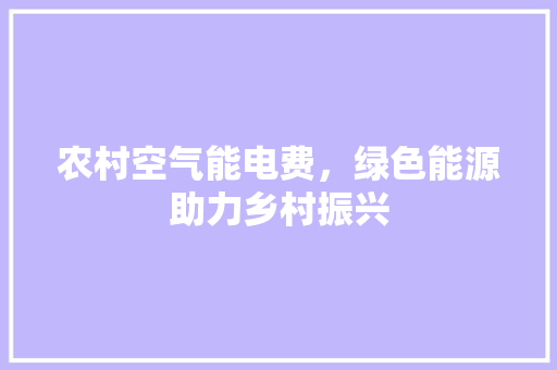 农村空气能电费，绿色能源助力乡村振兴 家具修理