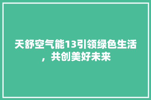 天舒空气能13引领绿色生活，共创美好未来 水电维修