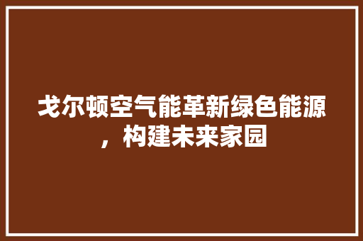 戈尔顿空气能革新绿色能源，构建未来家园 清洁保养