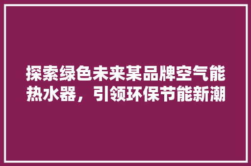探索绿色未来某品牌空气能热水器，引领环保节能新潮流 翻新改色