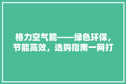 格力空气能——绿色环保，节能高效，选购指南一网打尽 家电维护