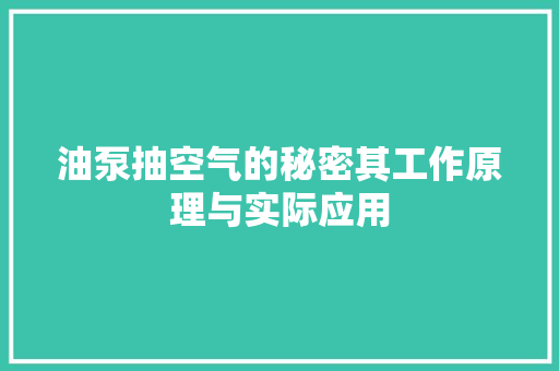 油泵抽空气的秘密其工作原理与实际应用 龙头管件