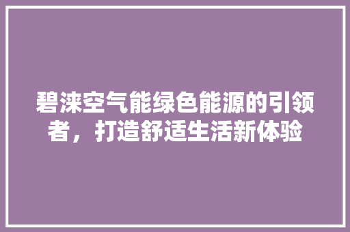 碧涞空气能绿色能源的引领者，打造舒适生活新体验 洁具维修