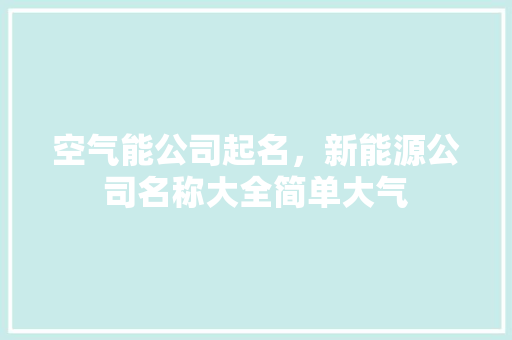 空气能公司起名，新能源公司名称大全简单大气 家电维护
