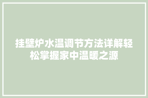 挂壁炉水温调节方法详解轻松掌握家中温暖之源 洗衣机