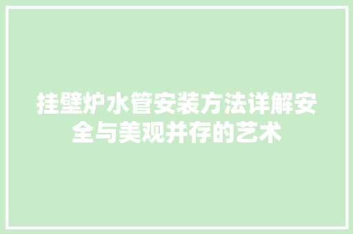 挂壁炉水管安装方法详解安全与美观并存的艺术 水电维修